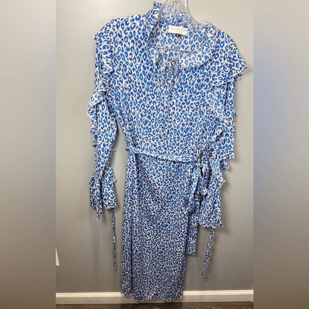 Never‎ Fully Dressed Women's Saint Anouck Blue Leopard Midi Dress Size Medium - Picture 2 of 5